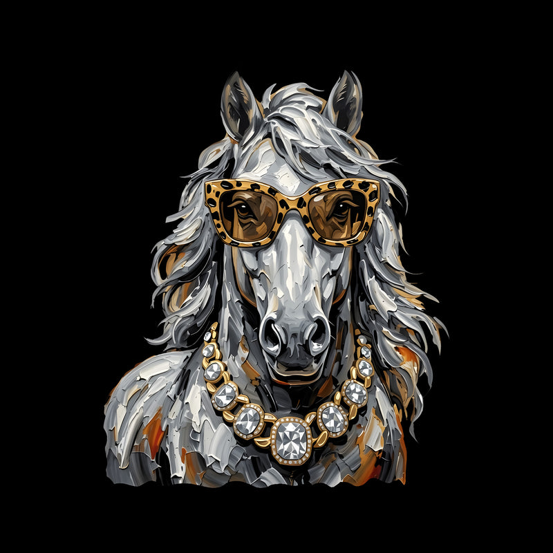 Glam Horse: Leopard Sunglasses & Diamond Necklace Western - DTF Transfer