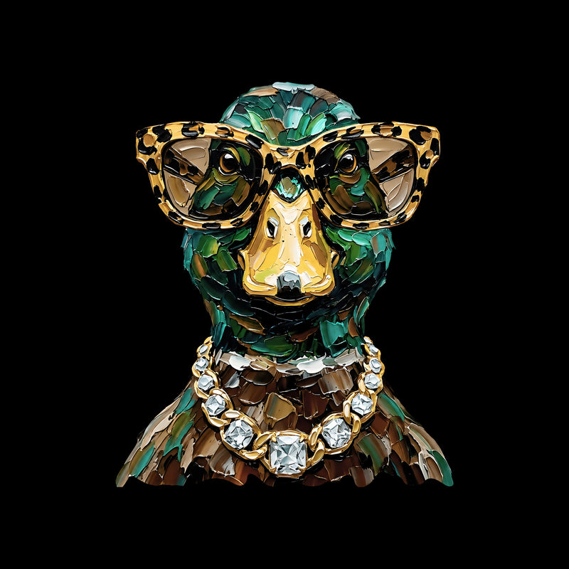 Glam Mallard Duck: Leopard Sunglasses & Diamond Chain Outdoor - DTF Transfer