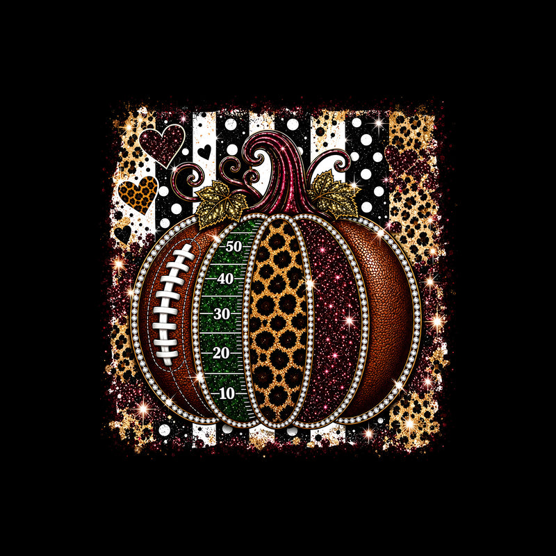Faux Glitter Football Pumpkin & Leopard Stripes: Glam Game Day - DTF Transfer