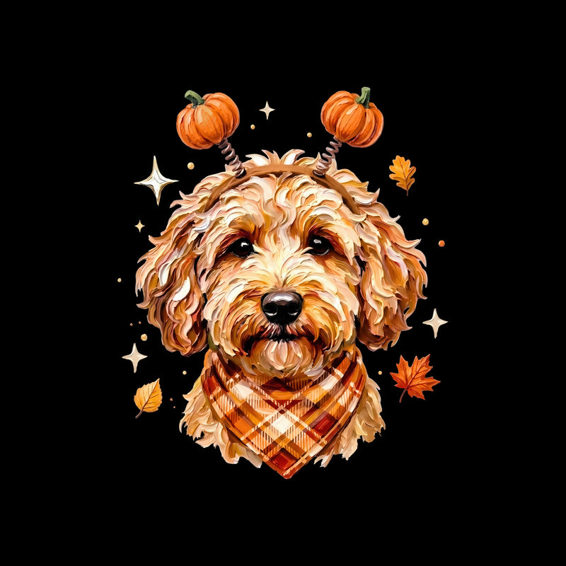 Autumn Goldendoodle Dog & Pumpkin Headband - DTF Transfer