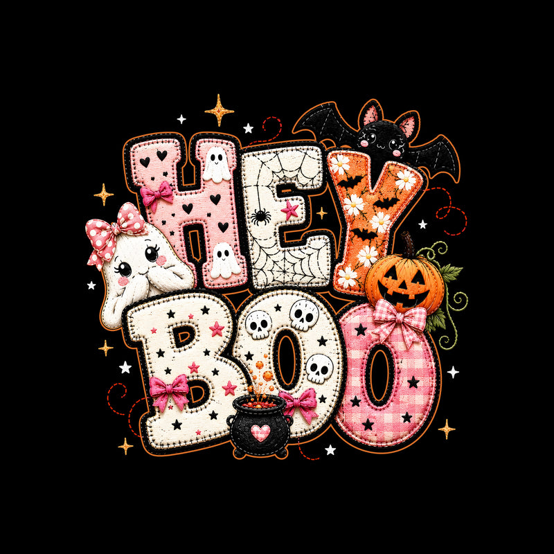 Faux Patchwork - Hey Boo Halloween - DTF Transfer