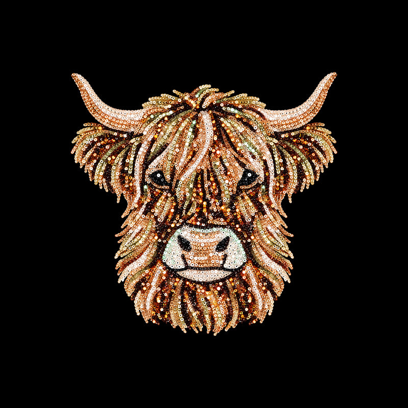 Highland Cow Faux Sequin: Beaded Shimmer & Western Glam - DTF Transfer