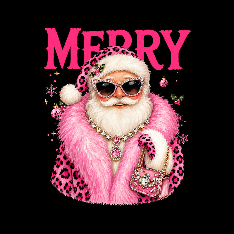 Boujee Santa With Pink Feather Boa - DTF Transfer