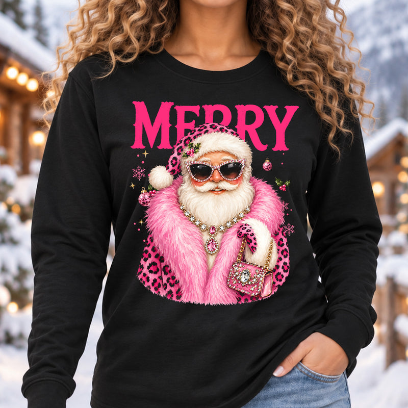 Boujee Santa With Pink Feather Boa - DTF Transfer