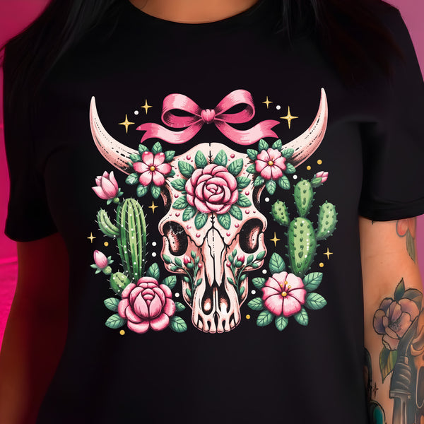 Desert Coquette Floral Bull Skull - DTF Transfer