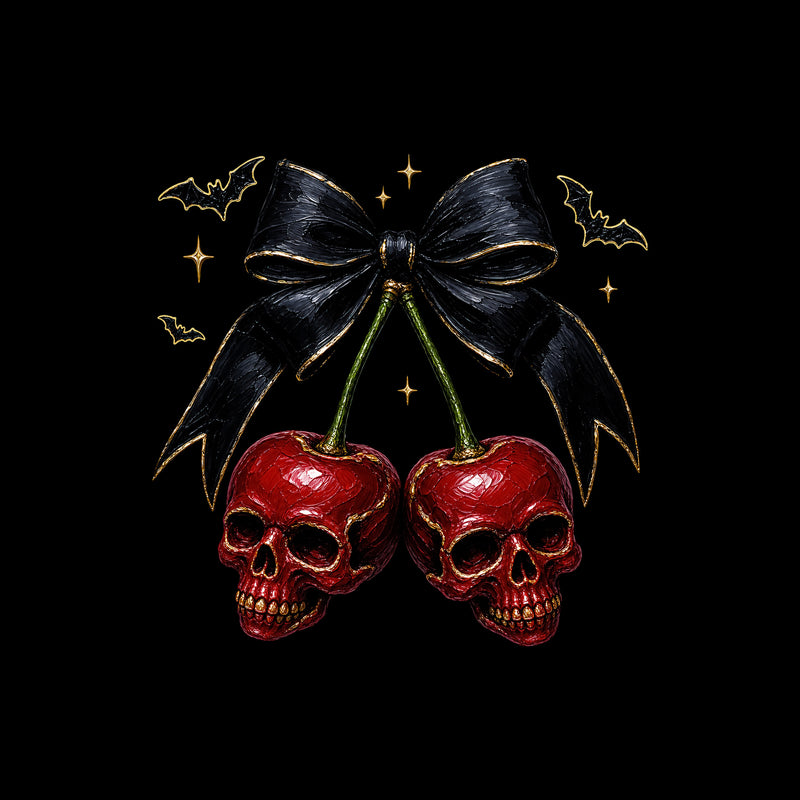 Gothic Skull Cherries & Ribbon with Bats - DTF Transfer