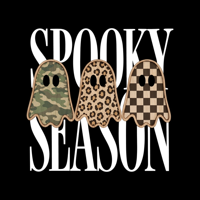 Spooky Season Ghosts: Camo, Leopard &amp; Checkerboard Trio - DTF Transfer