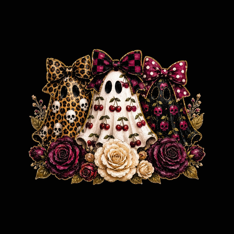 Triple Cherry & Leopard Bow Ghosts - DTF Transfer