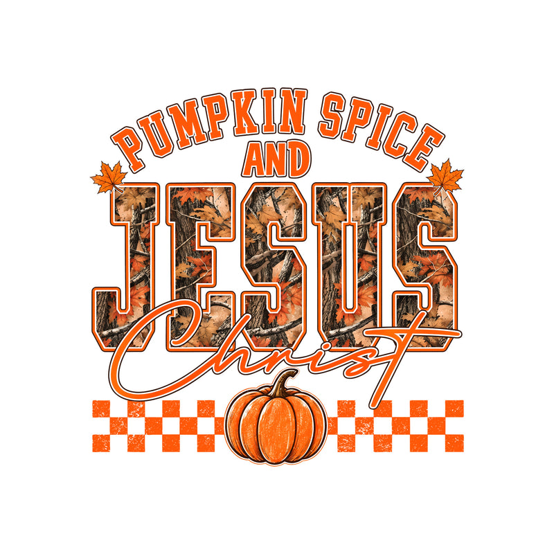 Pumpkin Spice & Jesus Christ: Camo Autumn Faith - DTF Transfer