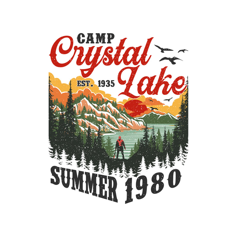 Camp Crystal Lake Summer 1980: Front - Mask & Machetes & Back - Vintage Landscape - DTF Transfer Set