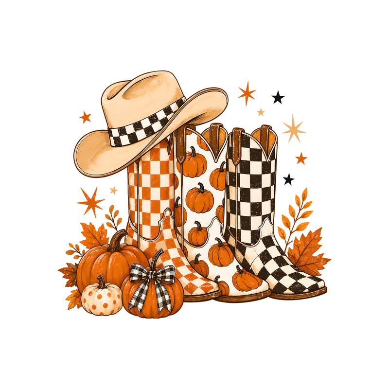 Fall Cowboy Boots & Pumpkins - DTF Transfer