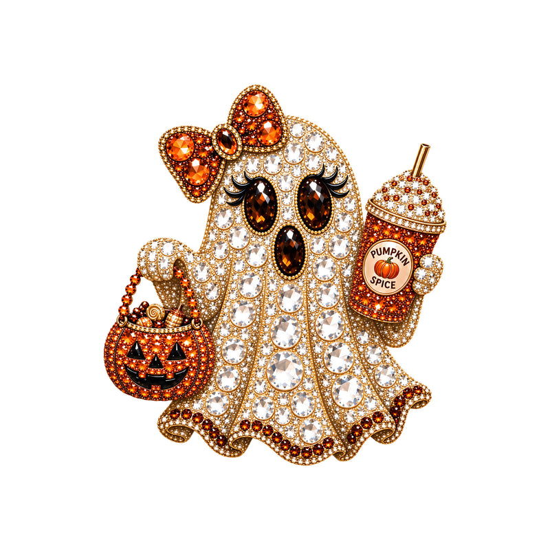 Faux Gemstone Ghost With Pumpkin Spice - DTF Transfer