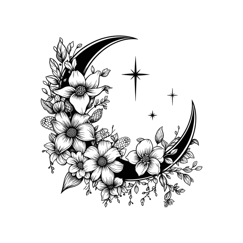 Botanical Crescent Moon - DTF Transfer