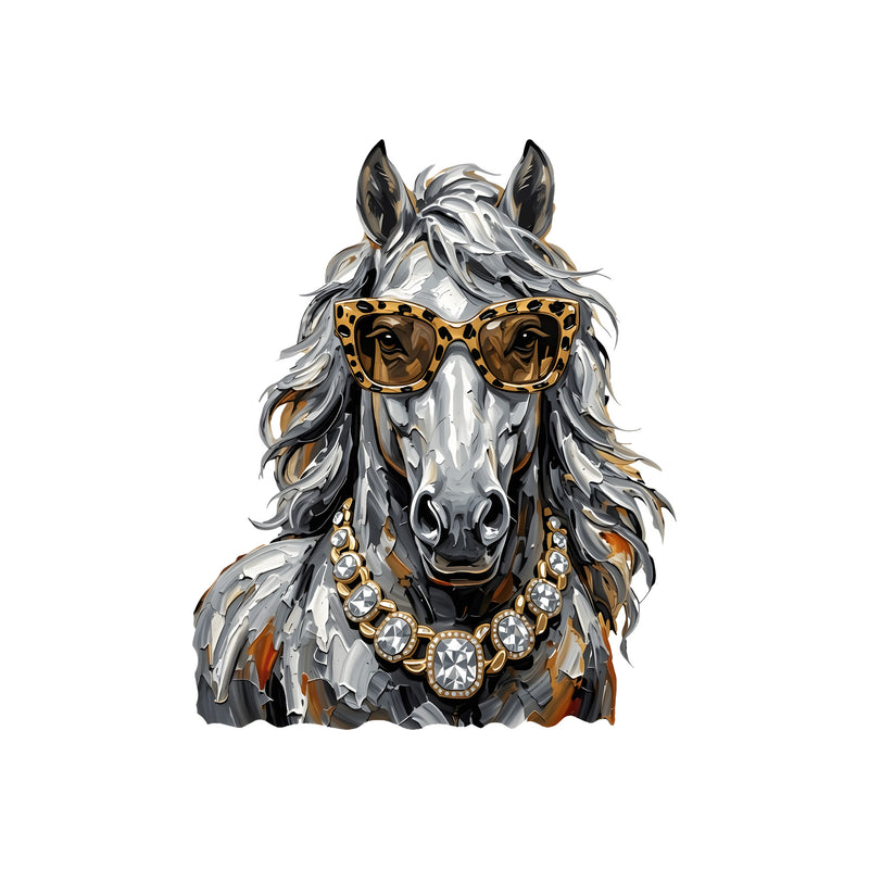 Glam Horse: Leopard Sunglasses & Diamond Necklace Western - DTF Transfer
