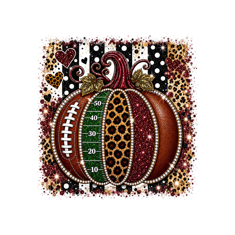 Faux Glitter Football Pumpkin & Leopard Stripes: Glam Game Day - DTF Transfer