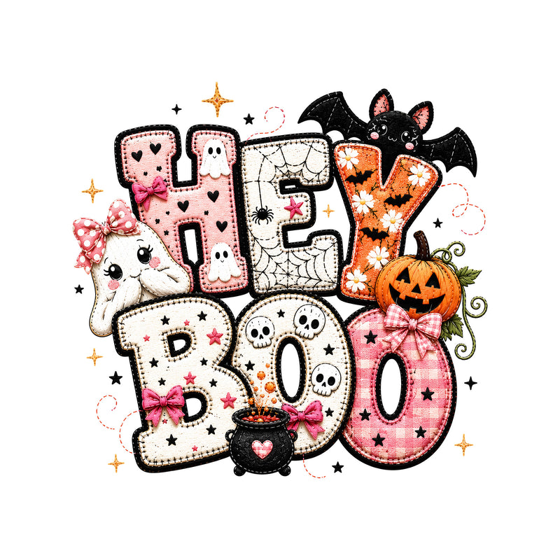 Faux Patchwork - Hey Boo Halloween - DTF Transfer