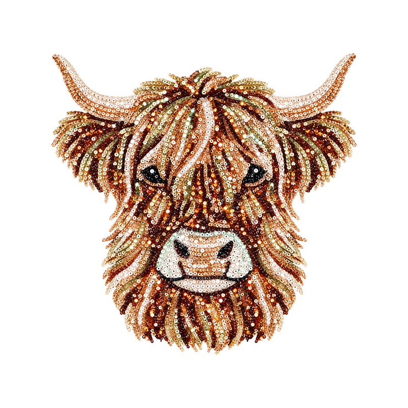 Highland Cow Faux Sequin: Beaded Shimmer & Western Glam - DTF Transfer