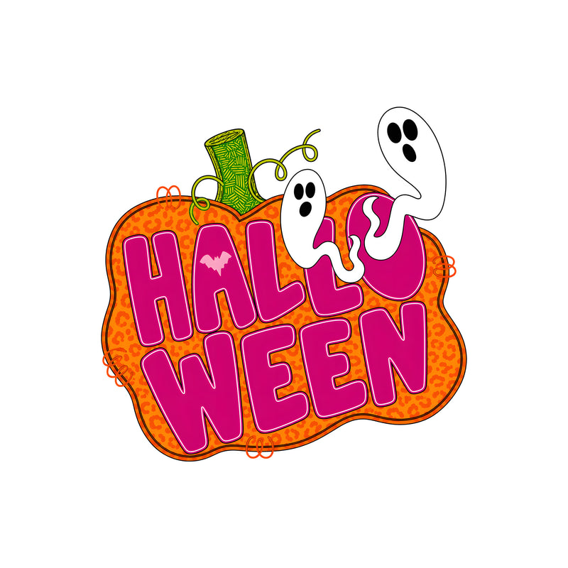 Pink Halloween Leopard Pumpkin & Ghosts - DTF Transfer
