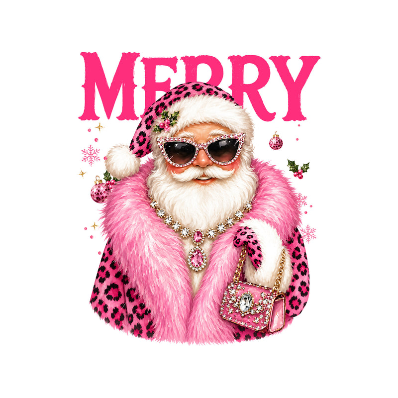 Boujee Santa With Pink Feather Boa - DTF Transfer