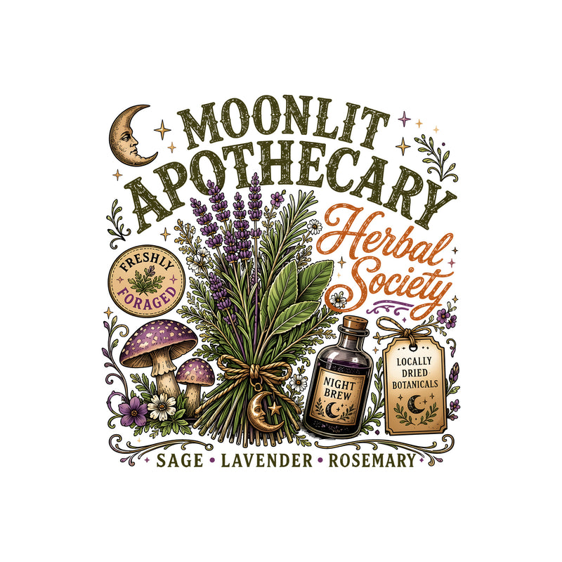 Moonlit Apothecary Herbal Society: Vintage Botanical DTF Transfer
