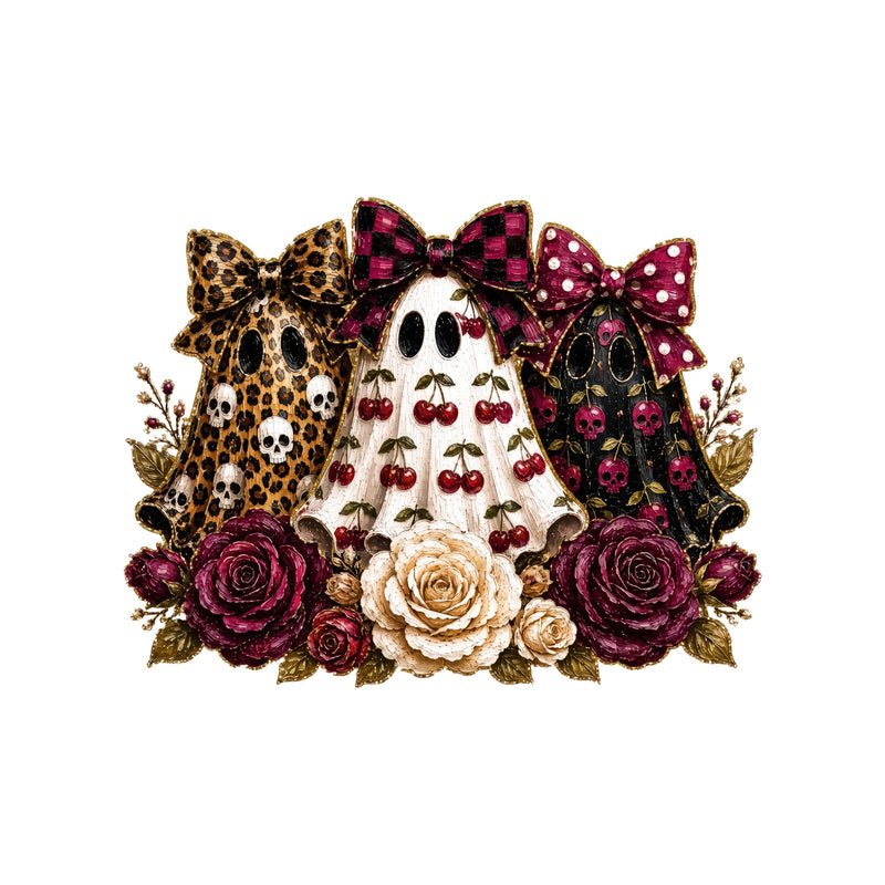 Triple Cherry & Leopard Bow Ghosts - DTF Transfer