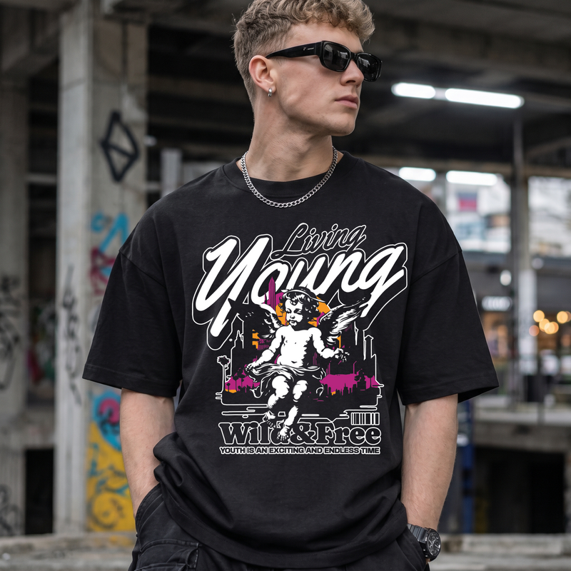 Living Young Wild & Free Y2K Renaissance Cherub Streetwear - DTF Transfer