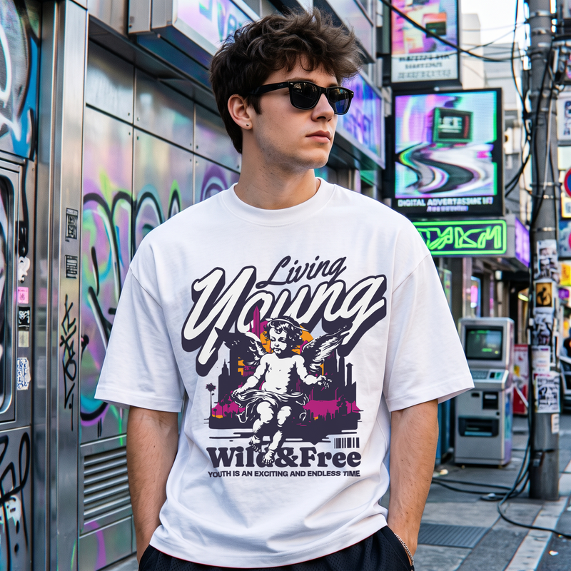 Living Young Wild & Free Y2K Renaissance Cherub Streetwear - DTF Transfer