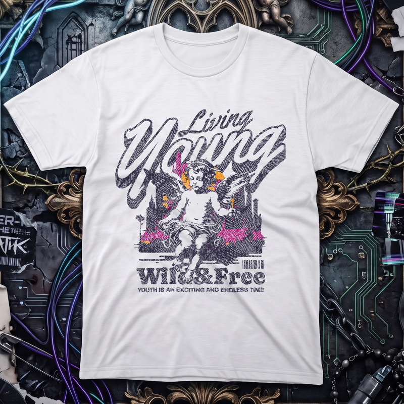 Living Young Wild & Free Y2K Renaissance Cherub Streetwear - DTF Transfer