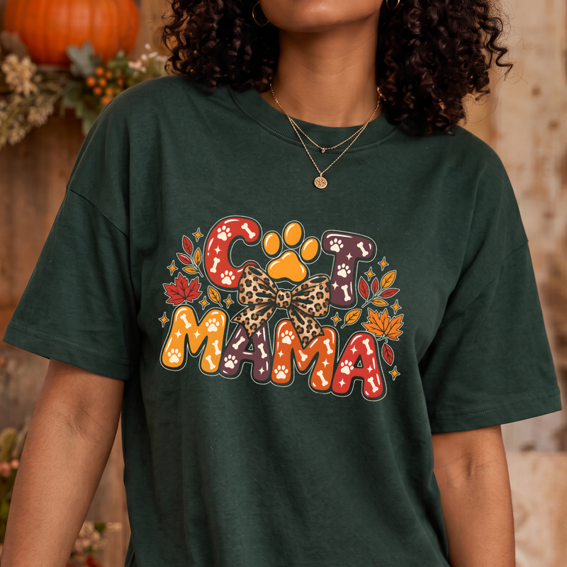 Cat Mama Autumn Leopard Bow - DTF Transfer