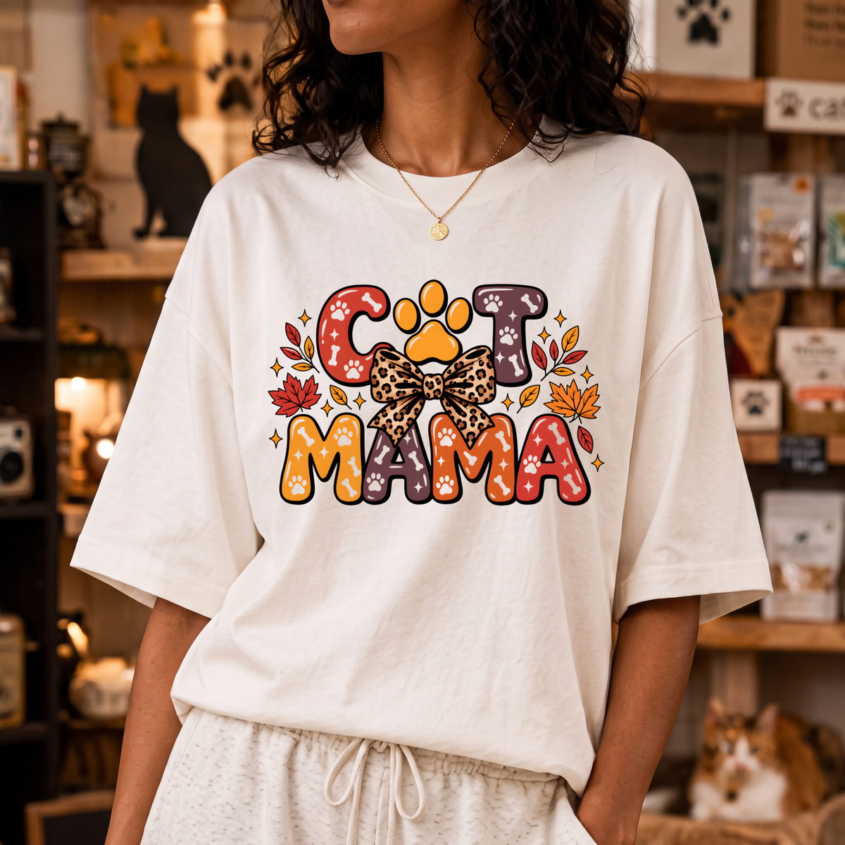 Cat Mama Autumn Leopard Bow - DTF Transfer