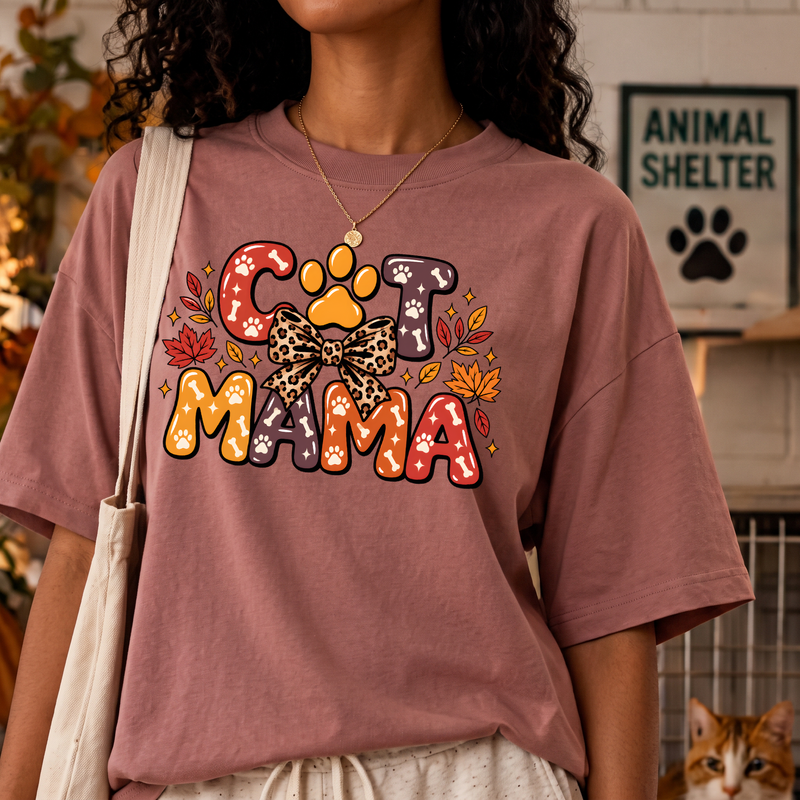 Cat Mama Autumn Leopard Bow - DTF Transfer