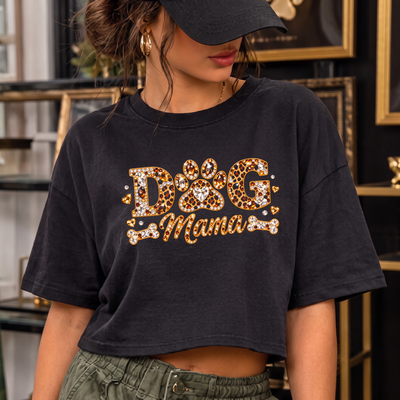 Faux Rhinestone Dog Mama Glam Leopard & Gemstone - DTF Transfer