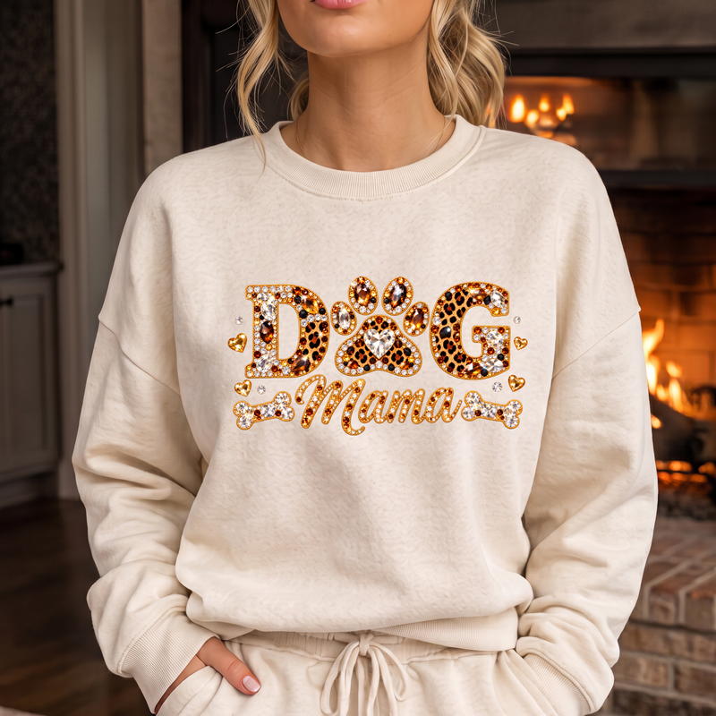 Faux Rhinestone Dog Mama Glam Leopard & Gemstone - DTF Transfer