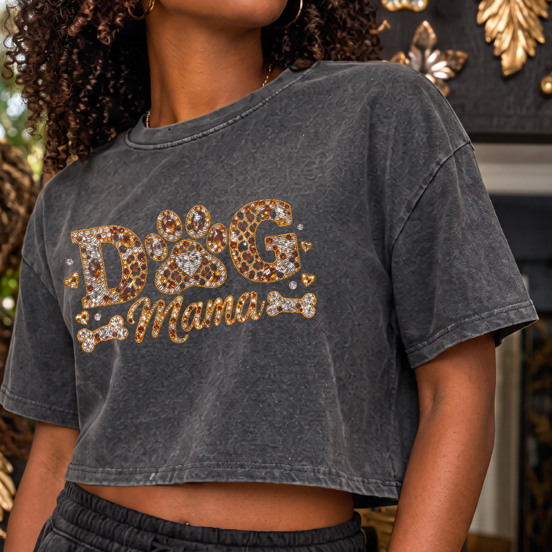 Faux Rhinestone Dog Mama Glam Leopard & Gemstone - DTF Transfer