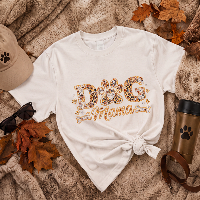 Faux Rhinestone Dog Mama Glam Leopard & Gemstone - DTF Transfer