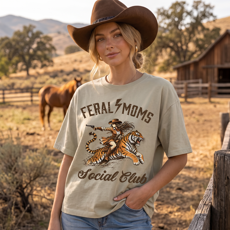 Feral Moms Social Club Outlaw Cowgirl Tiger - DTF Transfer