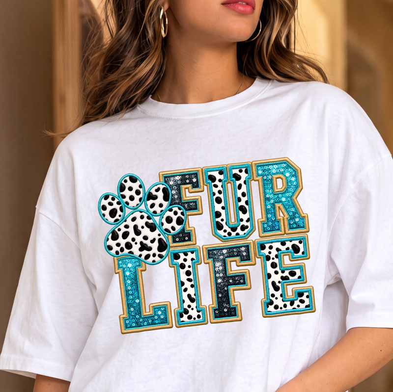 Fur Life Faux Sequin & Dalmatian Patch Varsity - DTF Transfer
