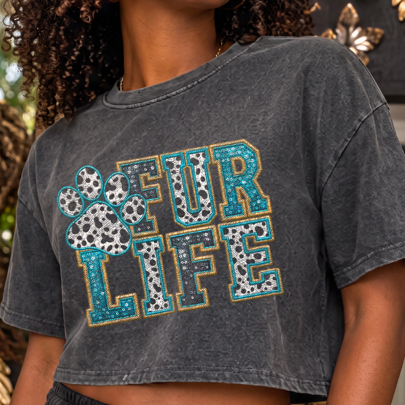 Fur Life Faux Sequin & Dalmatian Patch Varsity - DTF Transfer