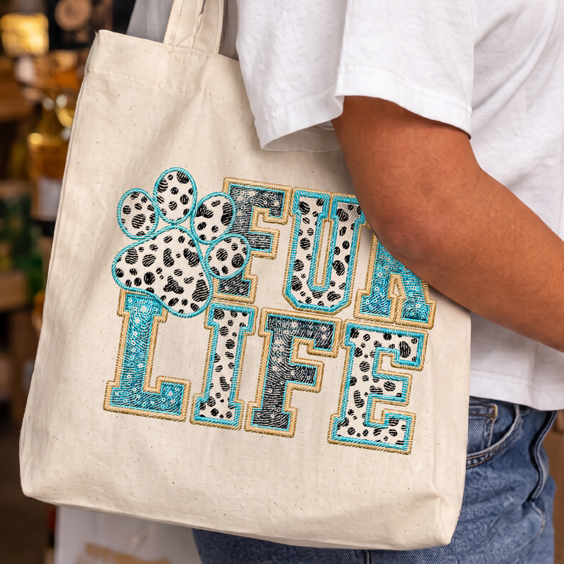 Fur Life Faux Sequin & Dalmatian Patch Varsity - DTF Transfer