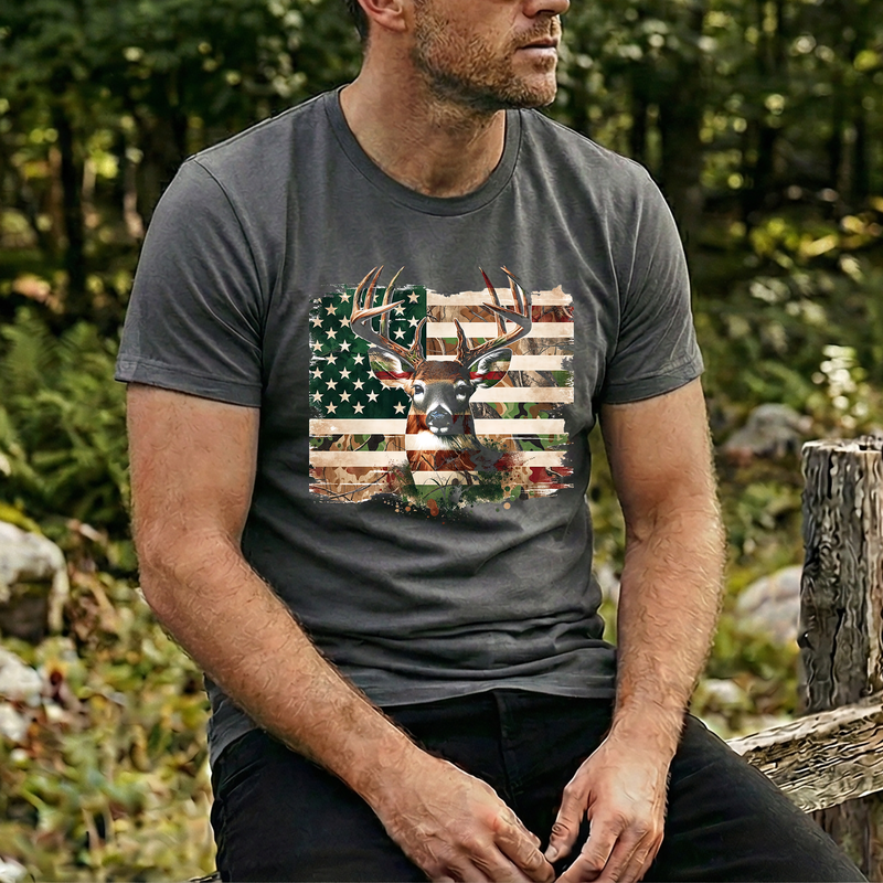 The Star-Spangled Stag: Camo Flag Buck Edition - DTF Transfer
