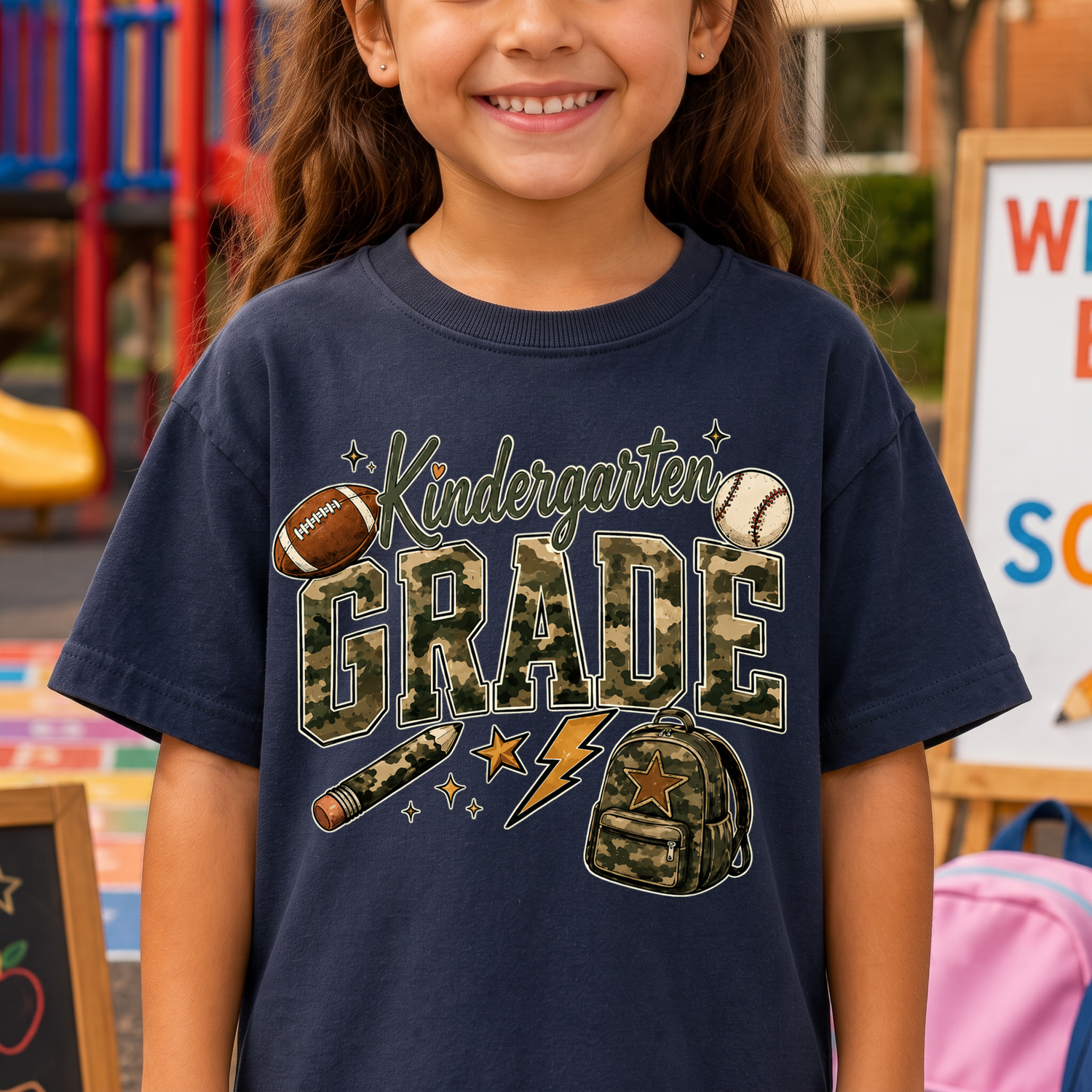 Camo Kindergarten Grade" Back-to-School Sports - DTF Transfer