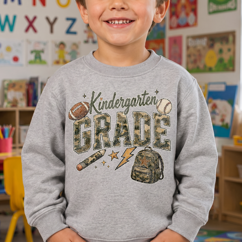 Camo Kindergarten Grade" Back-to-School Sports - DTF Transfer