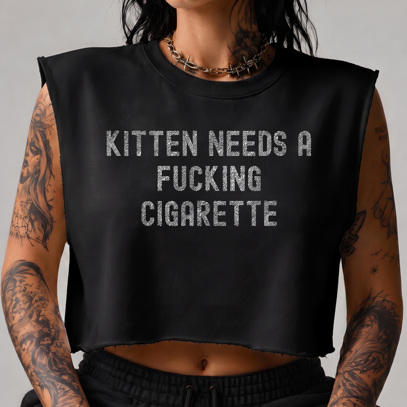 Kitten Needs A Cigarette Distressed - DTF Transfer