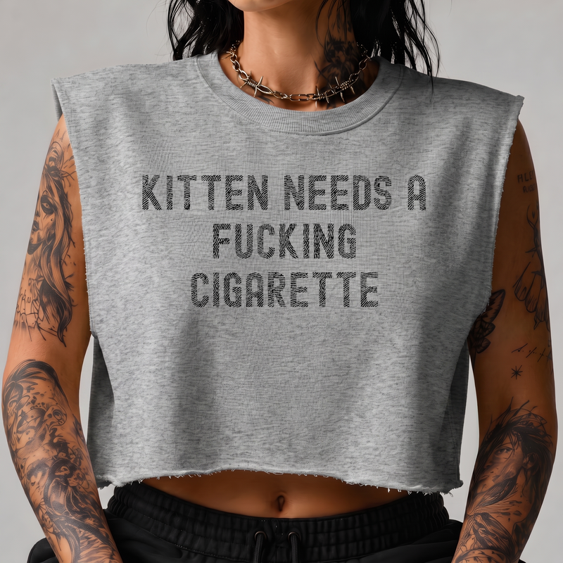 Kitten Needs A Cigarette Distressed - DTF Transfer