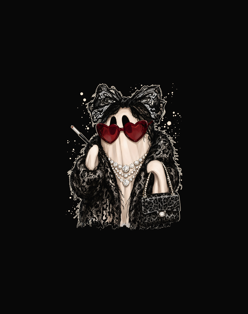 Lacy Glam Ghost High-Fashion Spooky - DTF Transfer