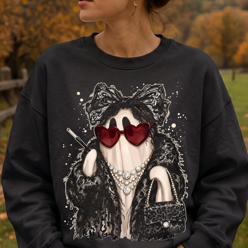 Lacy Glam Ghost High-Fashion Spooky - DTF Transfer