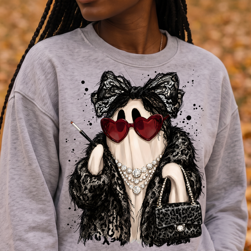 Lacy Glam Ghost High-Fashion Spooky - DTF Transfer