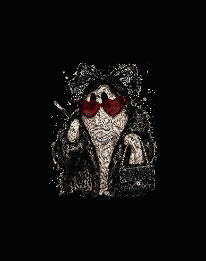 Lacy Glam Ghost High-Fashion Spooky - DTF Transfer