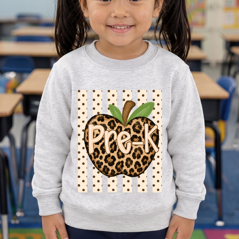 Leopard Apple Pre-K Stripes & Polka Dot - DTF Transfer