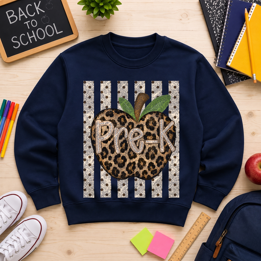Leopard Apple Pre-K Stripes & Polka Dot - DTF Transfer